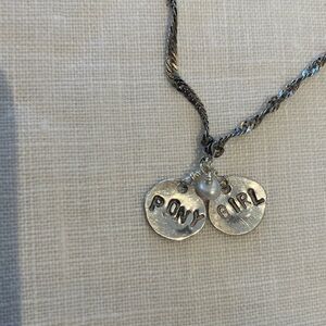 Silver Charm Necklace with Pearl Accent